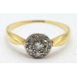 A Delicate Vintage 18K Gold Diamond Cluster Ring. Size L. 1.8g total weight.