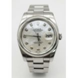 A Rolex Datejust Diamond Gents Automatic Watch. Stainless steel bracelet and case - 36mm. Mother