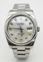 A Rolex Datejust Diamond Gents Automatic Watch. Stainless steel bracelet and case - 36mm. Mother