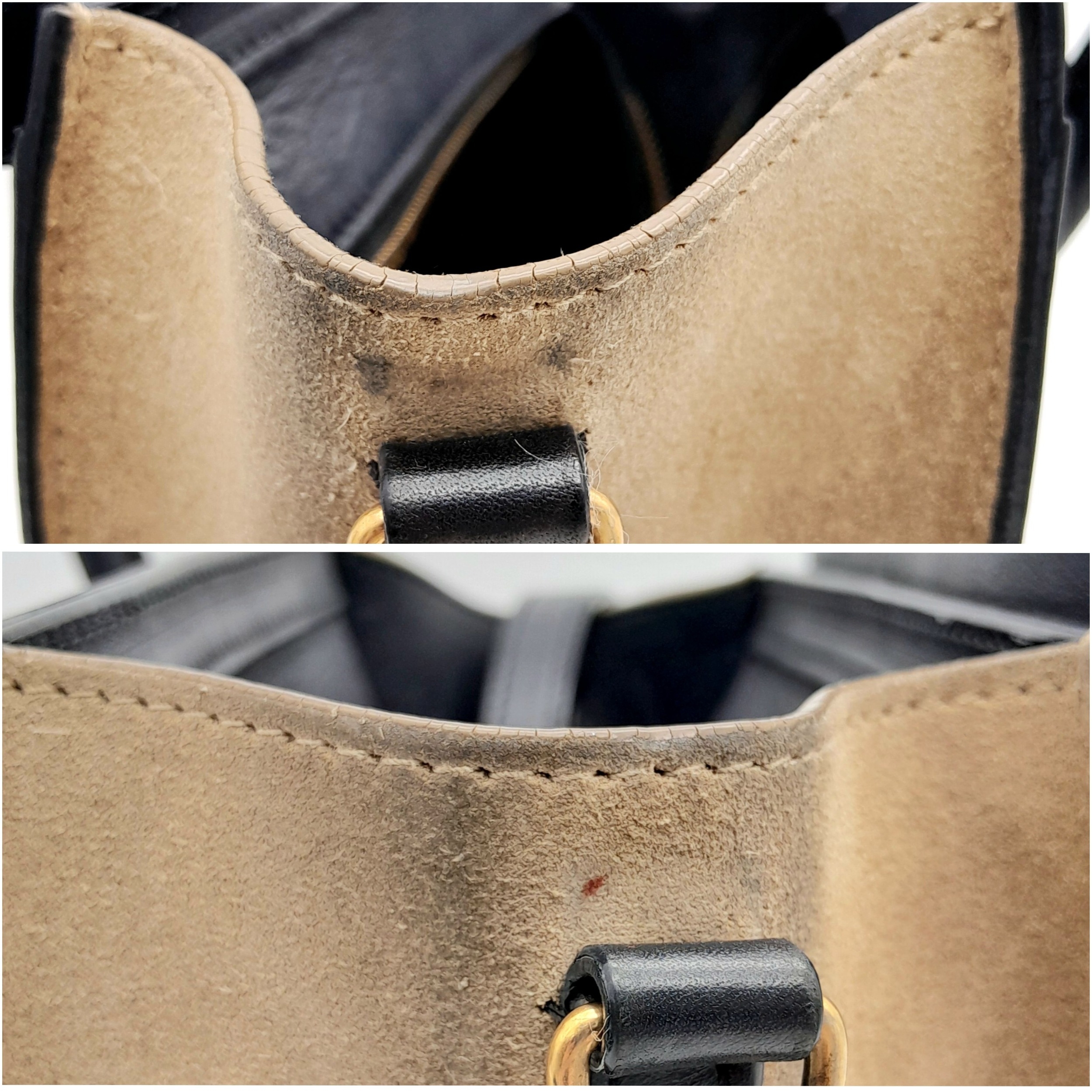 A Celine Tri Colour Hand/Shoulder Bag. Burgundy and black leather exterior with soft textile - Image 6 of 11