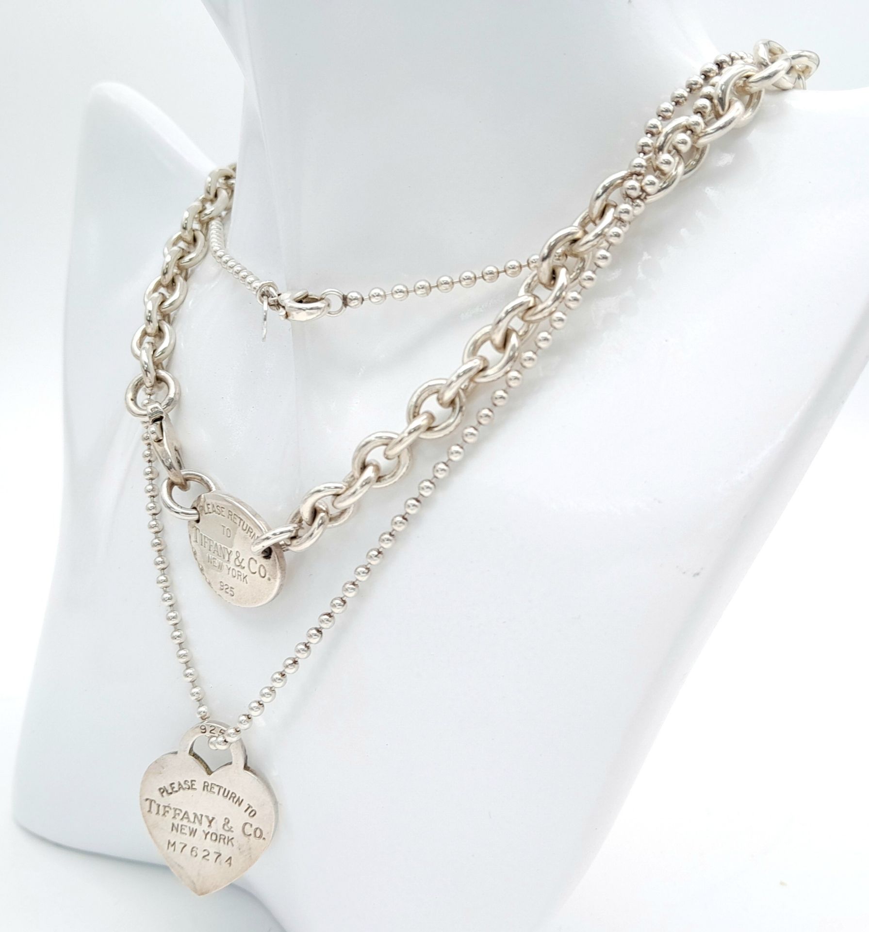 Four Tiffany Items! 2 bracelets and 2 necklaces. A Tiffany belcher link bracelet with heart clasp. A - Bild 5 aus 7