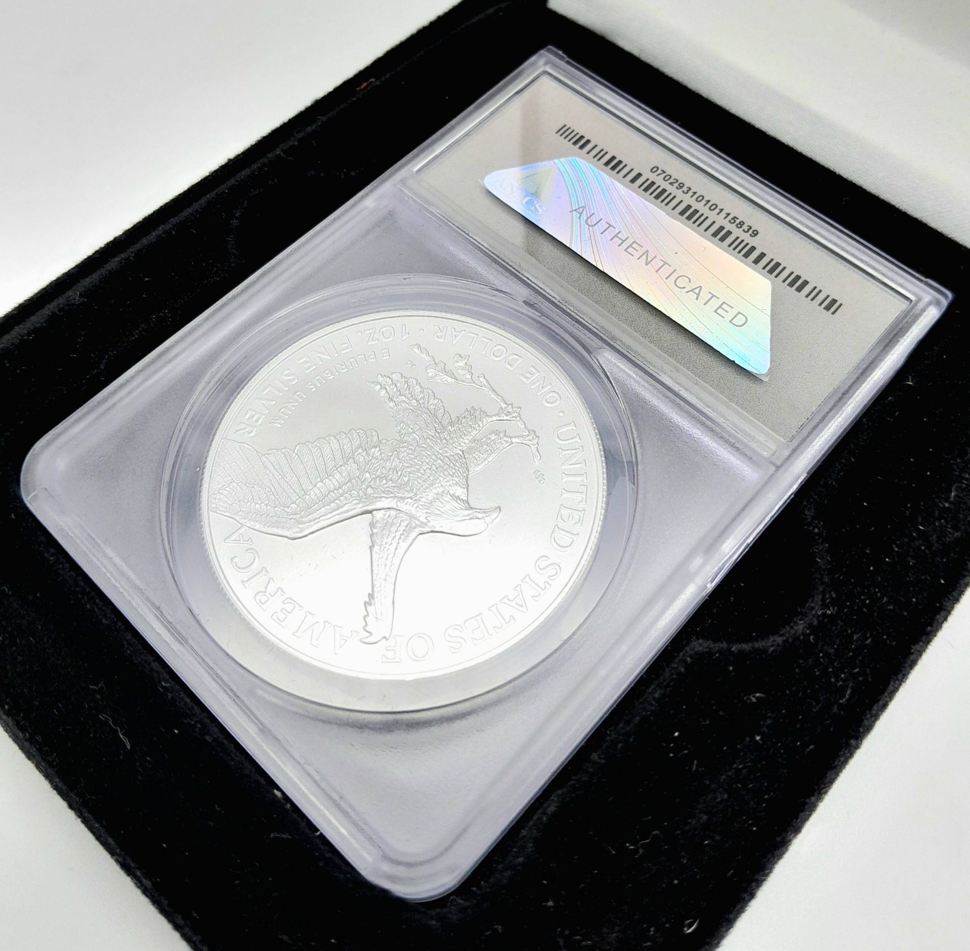A Presentation Cased, Slabbed, ‘Inaugural Strike’ 2022 Silver Eagle Coin - Grade MS70 (no. 71 of 495 - Image 4 of 4