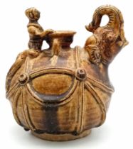 An Unusual and Rare Antique (18th Century) Thai, Brown Glazed Pot - In the form of an Elephant and
