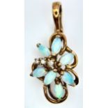 A 9K YELLOW GOLD DIAMOND & OPAL SET VINTAGE PENDANT. 2.7cm length, 1.9g total weight. Ref: SC 8040