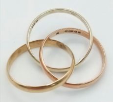 A Vintage 9K Tri-Colour Gold Russian Wedding Ring. Size N. 4g. Full UK hallmarks.