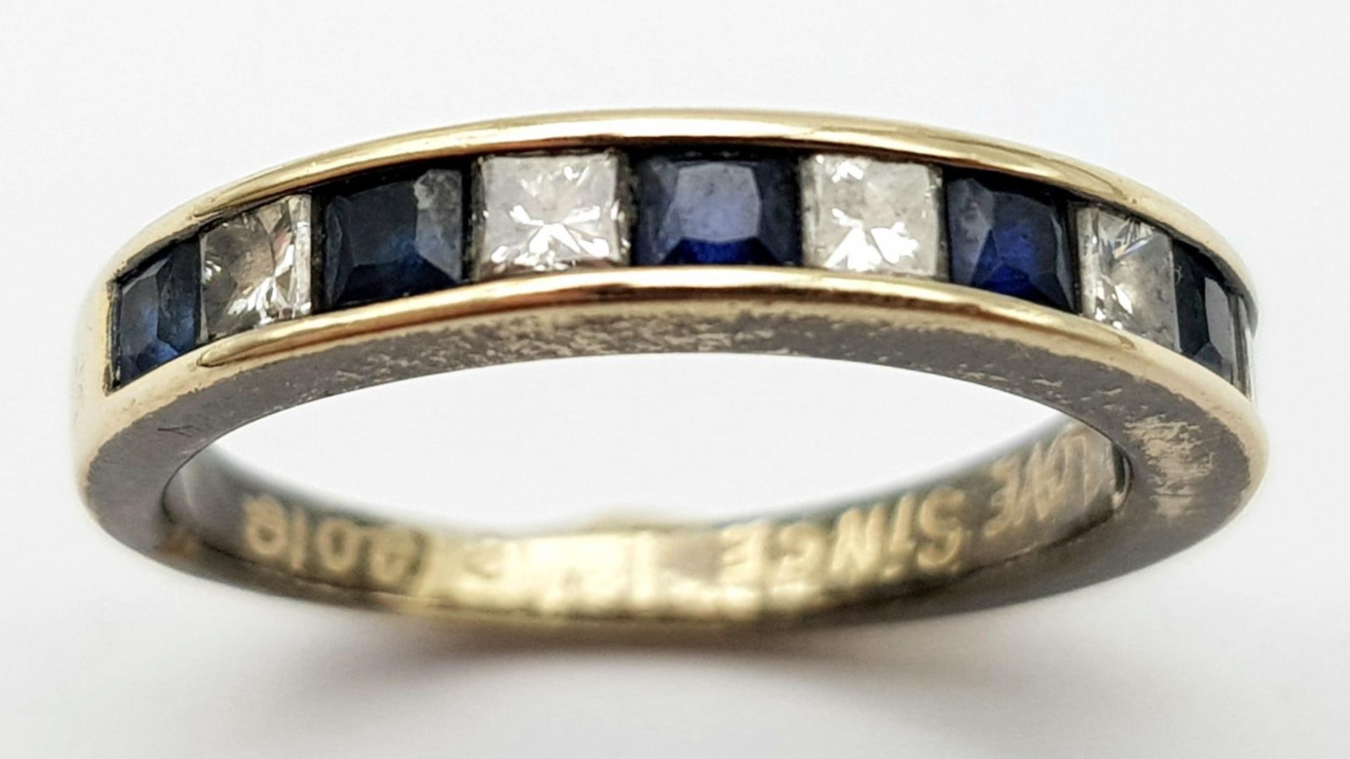 An 18K Gold Diamond and Sapphire Half-Eternity Ring. Size K. 3.1g total weight. Ref: 016637 - Image 2 of 5