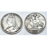 An 1890 Queen Victoria Silver Crown Coin. VF grade but please see photos.