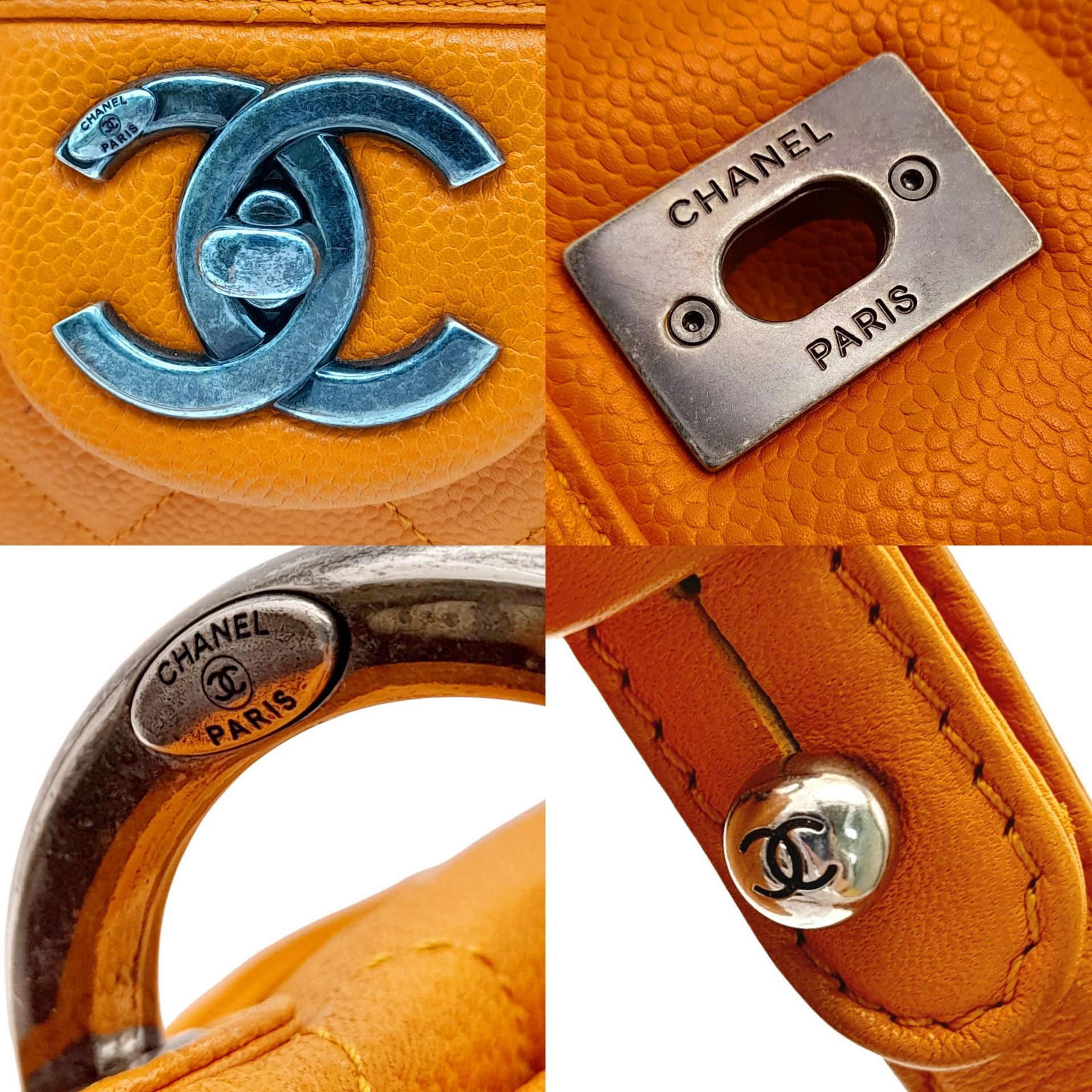 A Chanel Orange Quilted Caviar Leather Retro Shoulder Bag. Front flap with CC turn-lock and - Bild 4 aus 14