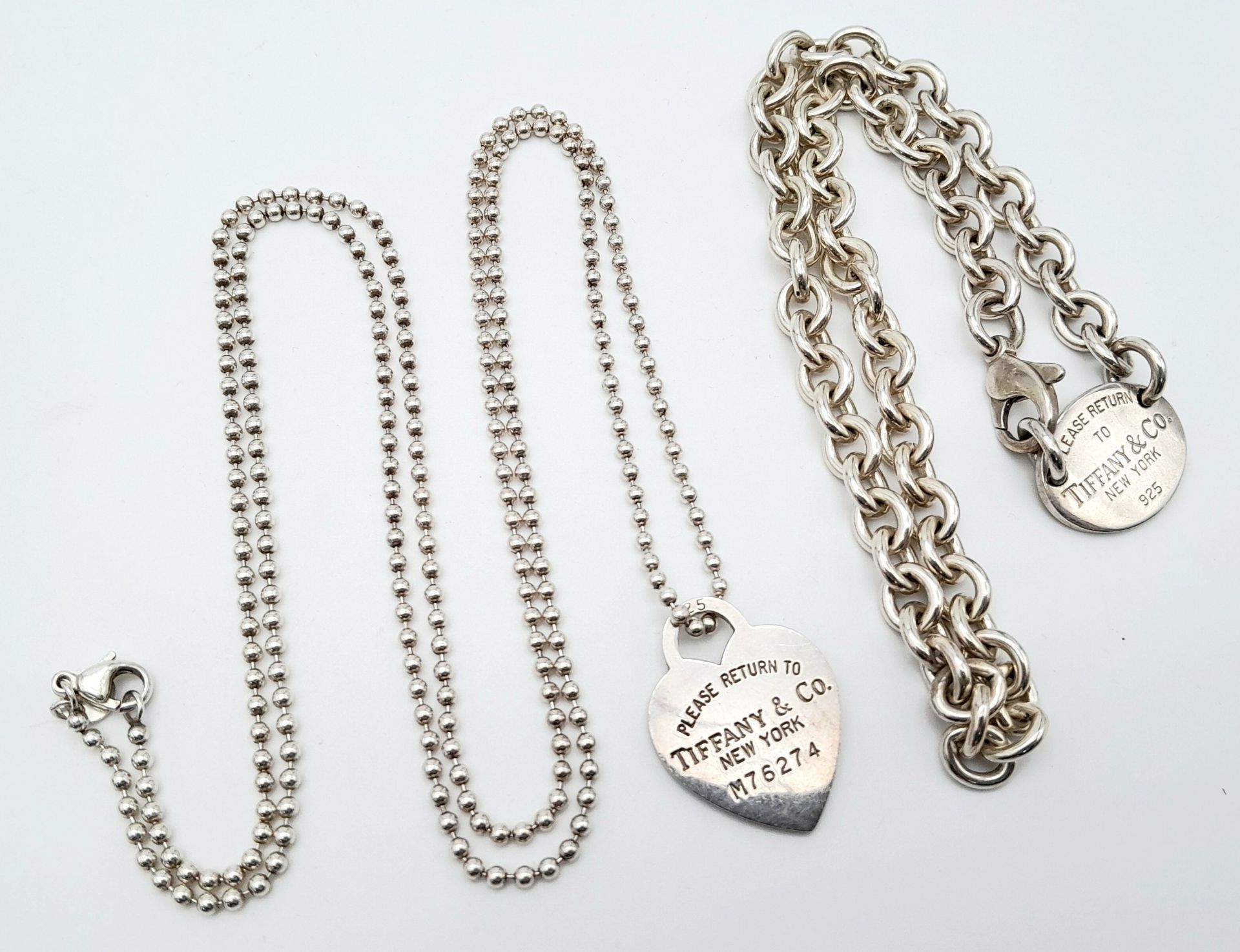 Four Tiffany Items! 2 bracelets and 2 necklaces. A Tiffany belcher link bracelet with heart clasp. A - Image 2 of 7