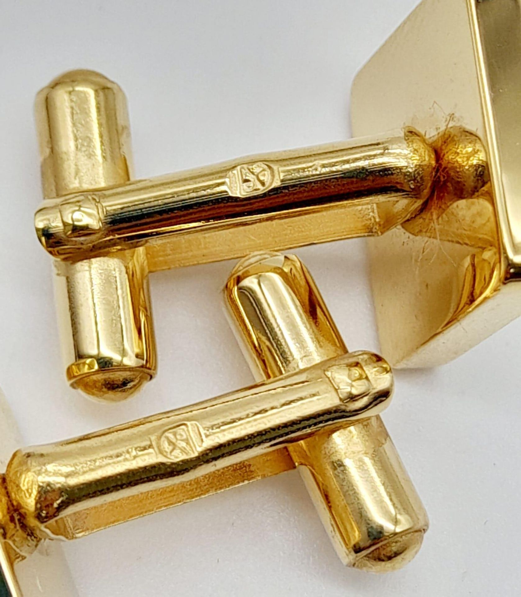 A Pair of Square Two-Tone Yellow Gold Gilt and Silver Panel Inset Cufflinks by Dunhill in their - Image 4 of 7
