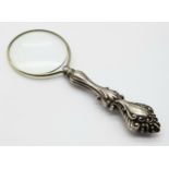 An Antique Silver Handle Magnifying Glass. Hallmarks for Birmingham, 1909. 9.5cm length, 11.2g total