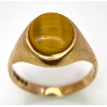 A Vintage 9K Yellow Gold Tigers Eye Ring. Size U. 3.95g total weight.