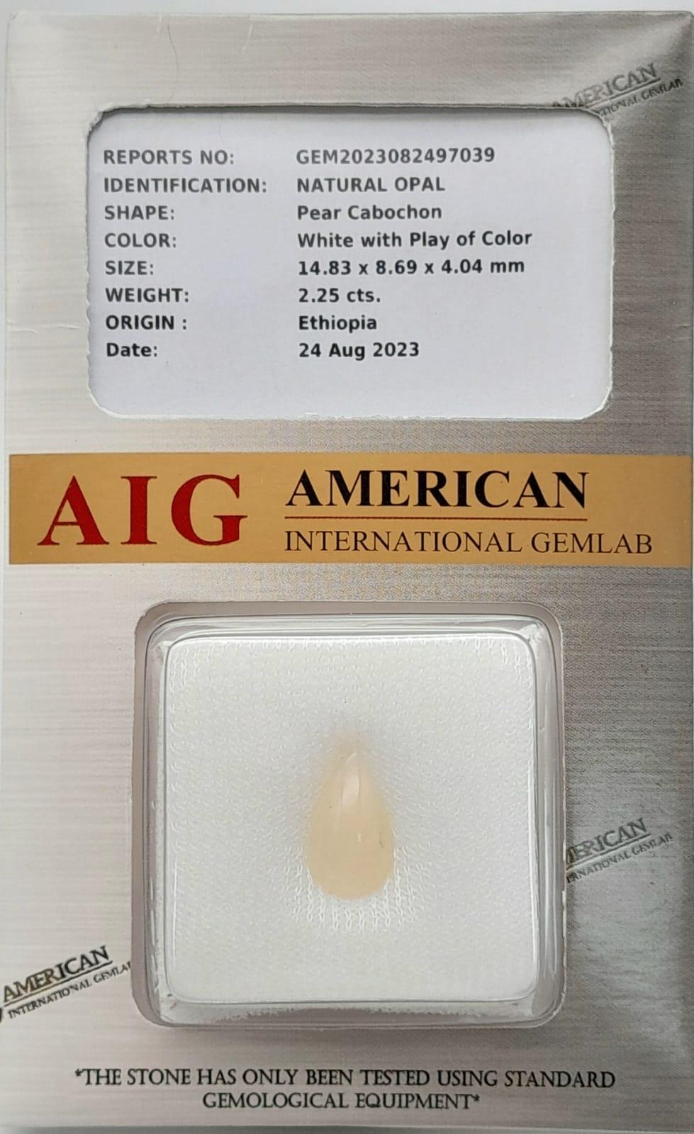 A 2.25ct Ethiopian Opal Gemstone - AIG Certified in a Sealed Box. - Bild 2 aus 3