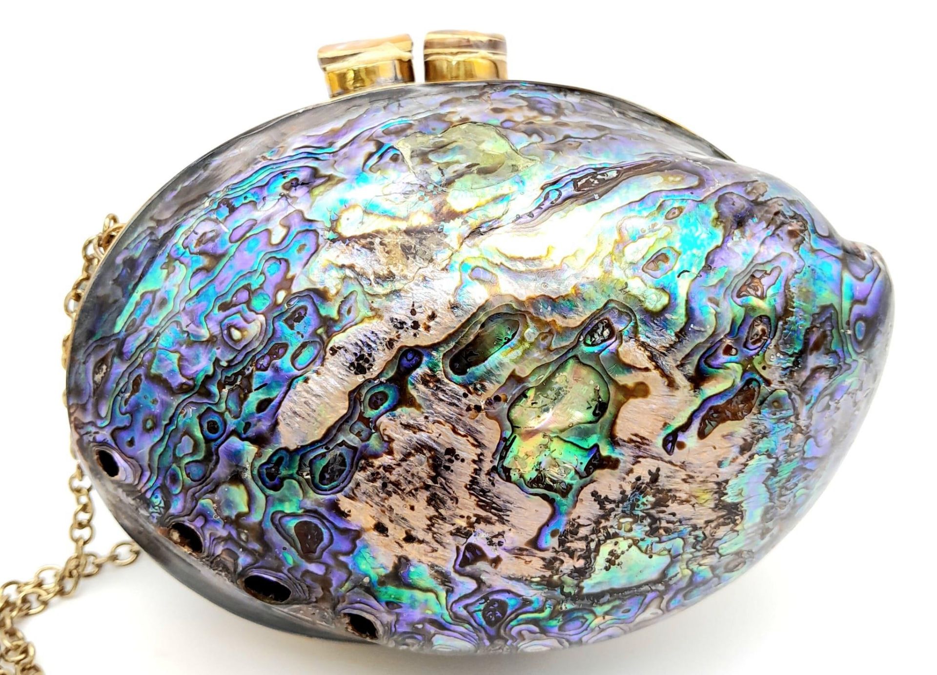 A splendid rare and amazing evening bag, uniquely made from abalone mother of pearl! Supplied with - Bild 2 aus 7