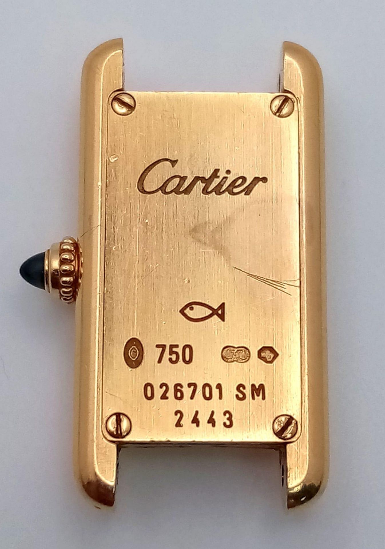 A Vintage 18K Gold Cartier Mini Tank Ladies Watch Case. 18k gold case with 2443 and other Cartier - Bild 5 aus 8