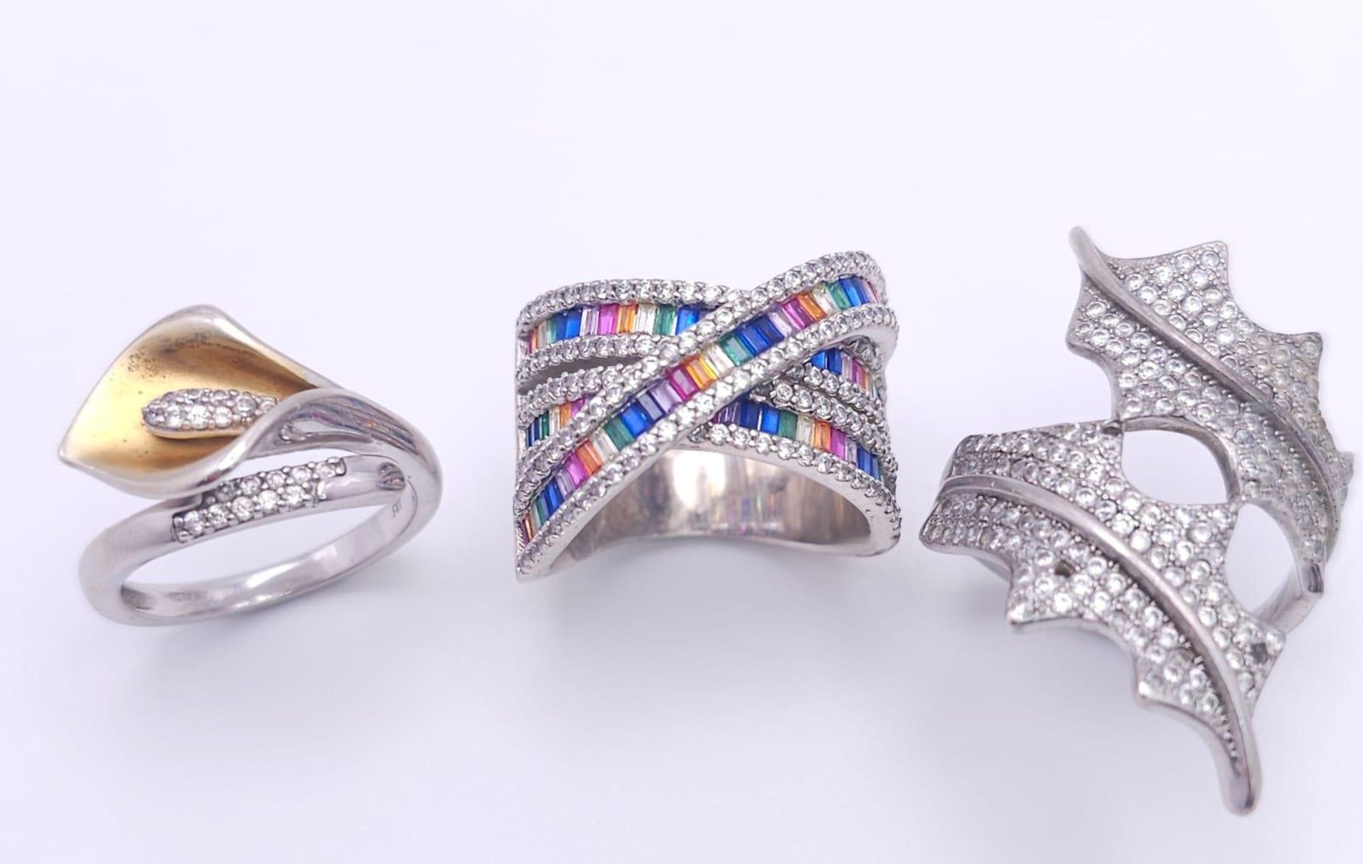 Three Different Style Fancy Sterling Silver Rings - 2 x P, 1 x N. 21.2g total weight. Ref: 016551.