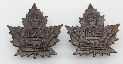 WW1 Canadian Expeditionary Force Collar Badges. 125th Battalion of the 1st Overseas Battalion of the
