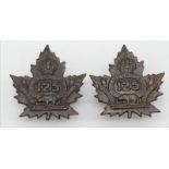 WW1 Canadian Expeditionary Force Collar Badges. 125th Battalion of the 1st Overseas Battalion of the