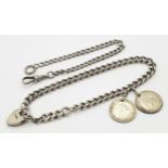 Two Vintage Sterling Silver Bracelets - One with heart clasp and two threepence coins. 22g