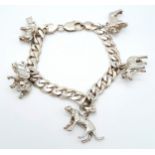 A LOVELY STARTER SILVER CHARM BRACELET WITH 5 ANIMAL CHARMS WAITING TO BE ADDED TO . 38.7gms