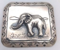 A Vintage South African Sterling Silver Elephant Relief Detailed Brooch. Circa 1950’s by Haglund.