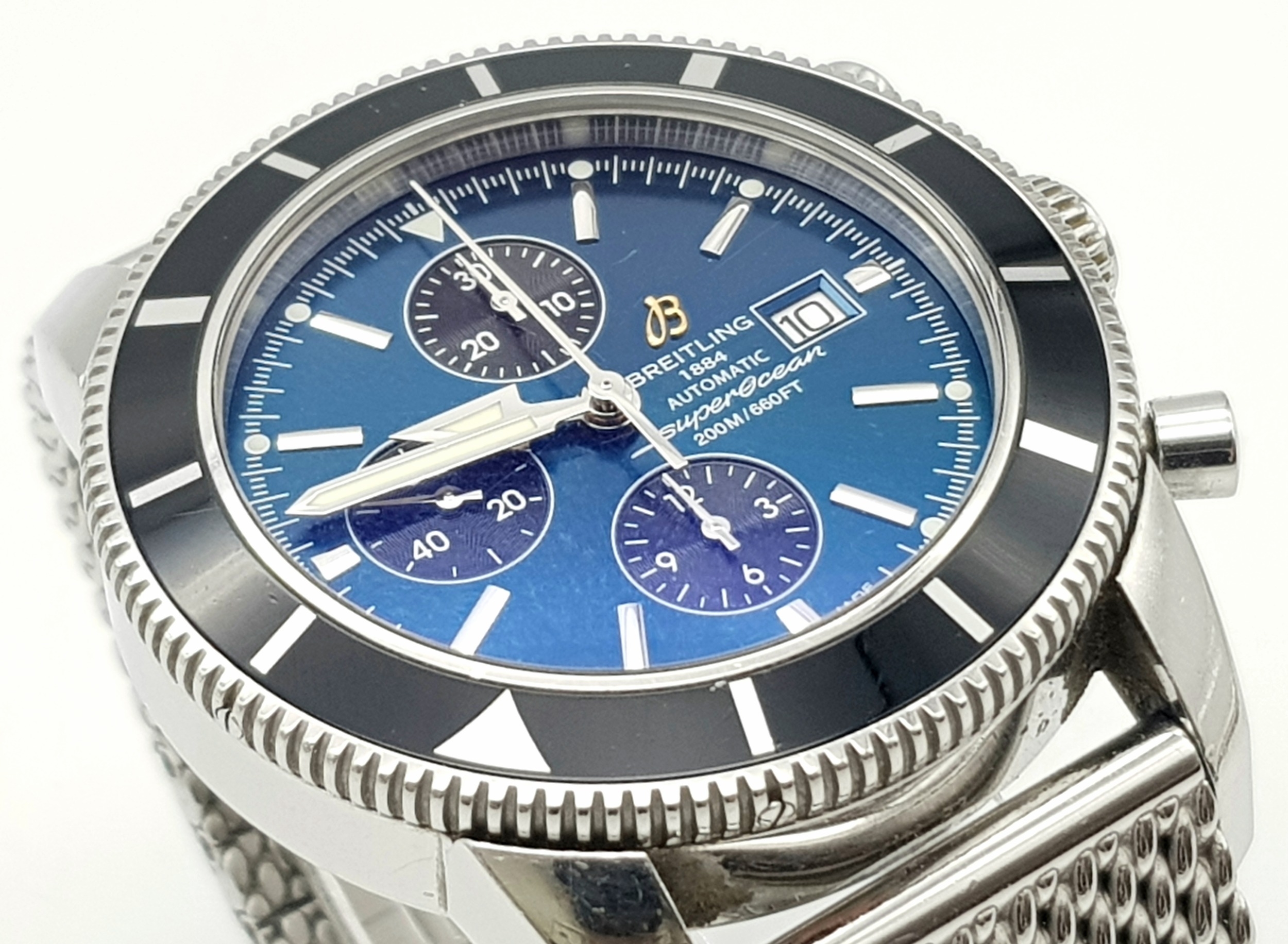 A BREITLING "SUPER OCEAN" AUTOMATIC GENTS WATCH IN STAINLESS STEEL WITH A VERY ATTRACTIVE BLUE - Image 2 of 10