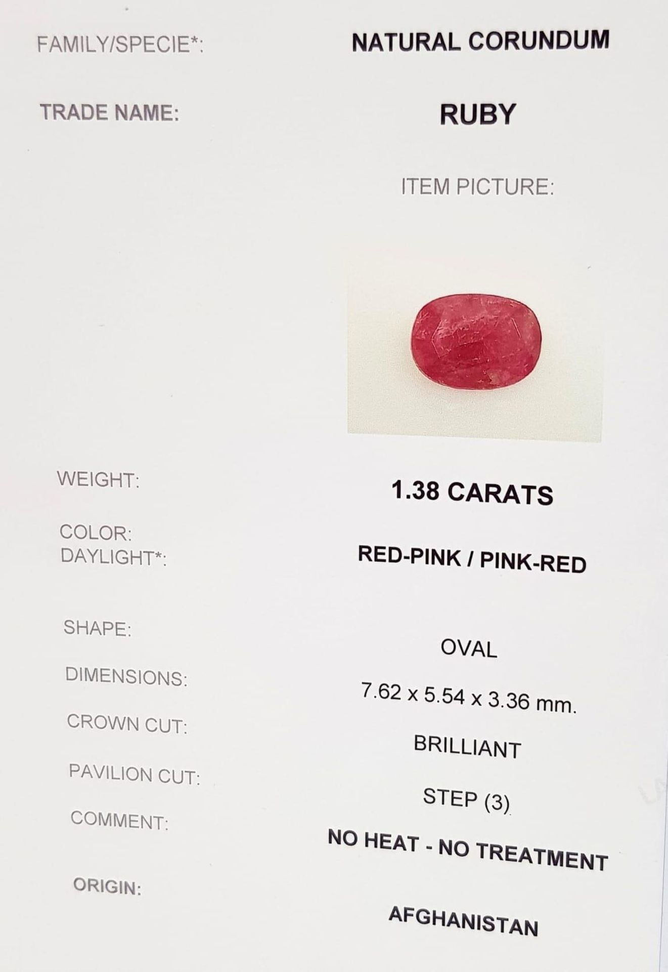 A 1.38ct Untreated Afghanistan Rare Ruby Gemstone - GFCO certified. - Image 5 of 5