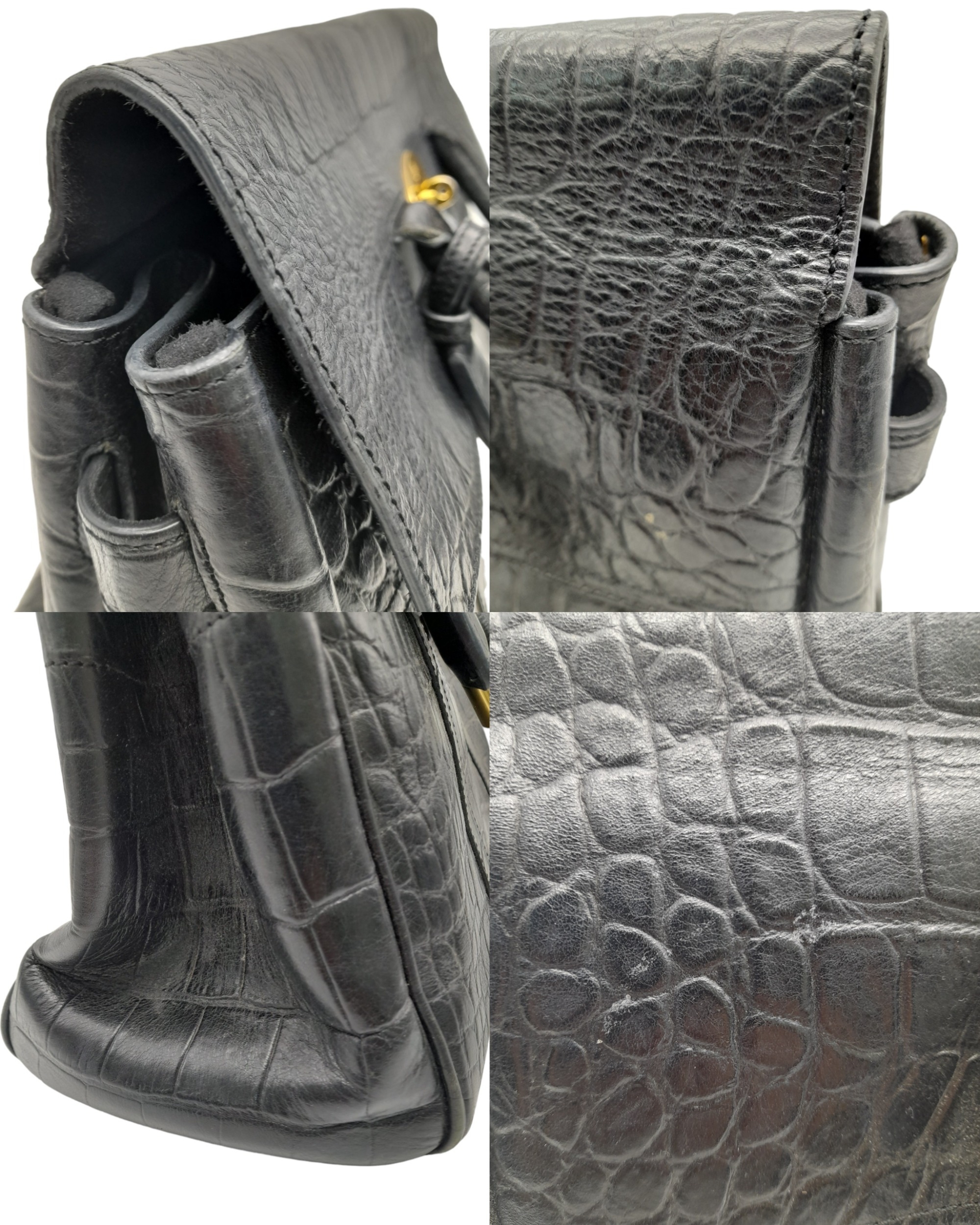 A Mulberry Bayswater Handbag. Black Croc Embossed Leather exterior, gold-tone hardware, a clochette, - Image 6 of 7