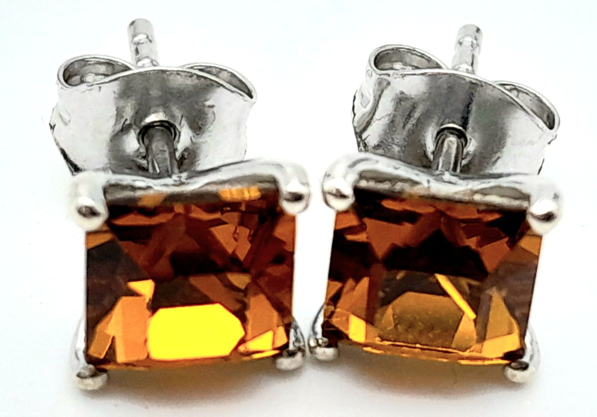 A Pair of Citrine Stud Earrings - Set in 925 Silver.