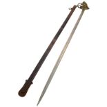 An Antique Prussian Cavalry Sword. Straight blade. Markings of A C S with a scale. Gilt brass hilt