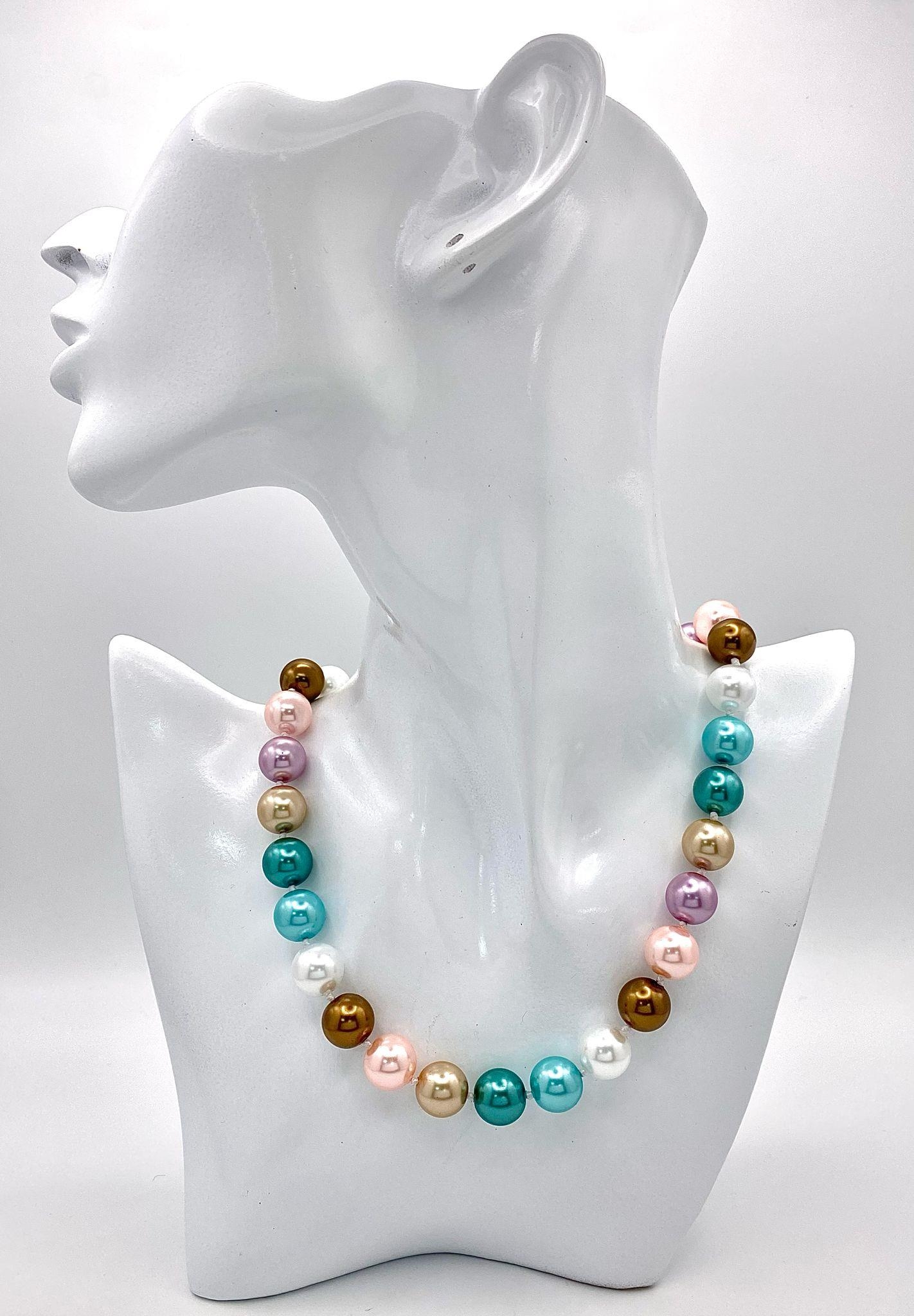 A Vibrant Multi-Coloured South Sea Pearl Shell Bead Necklace. 12mm beads. 42cm necklace length.