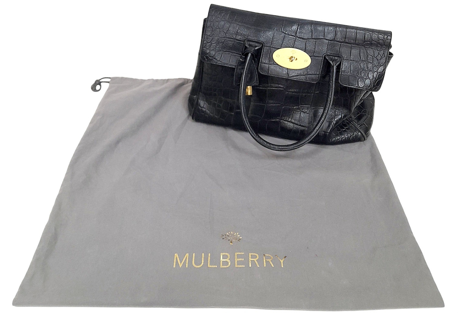 A Mulberry Bayswater Handbag. Black Croc Embossed Leather exterior, gold-tone hardware, a clochette, - Image 7 of 7