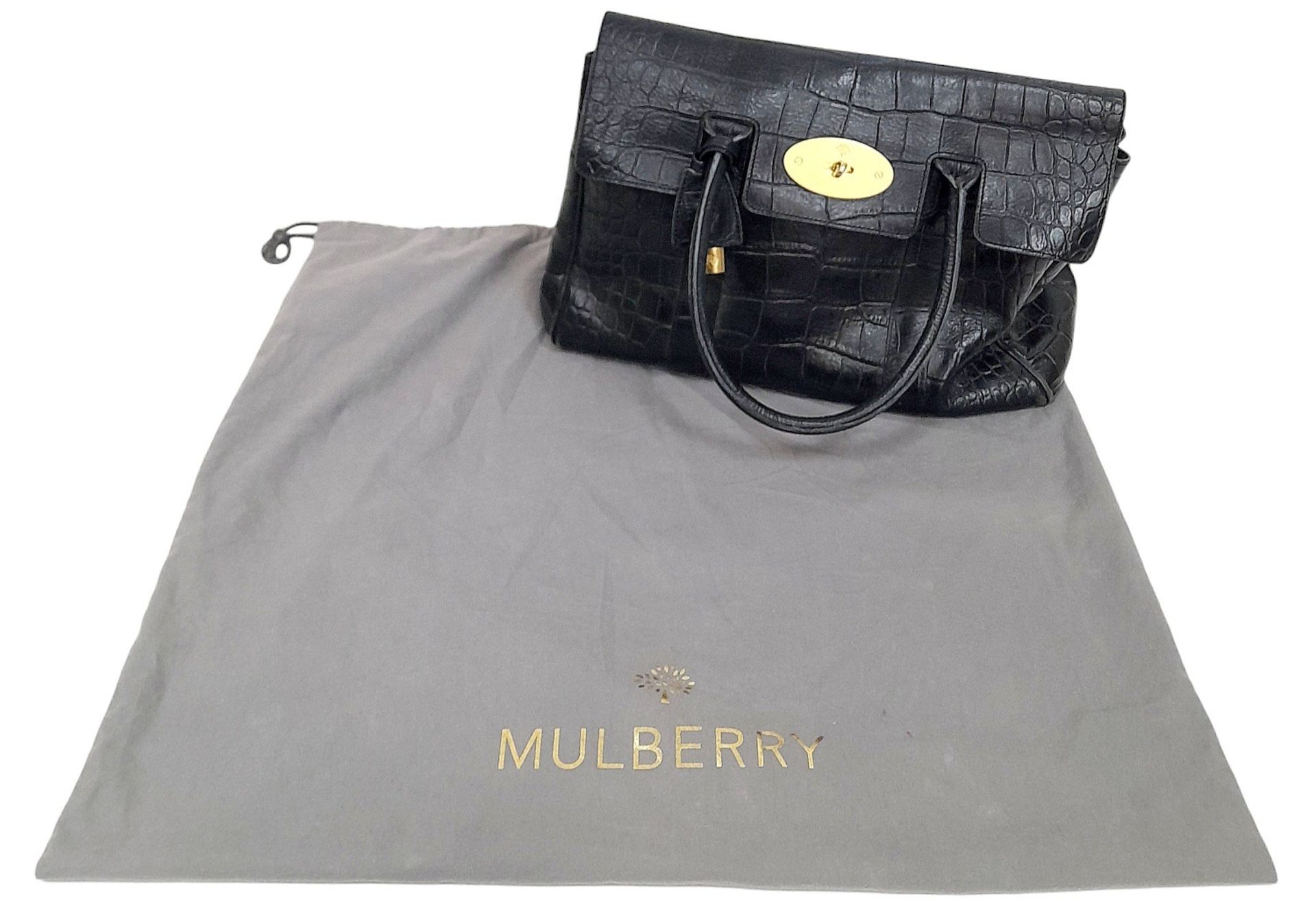 A Mulberry Bayswater Handbag. Black Croc Embossed Leather exterior, gold-tone hardware, a clochette, - Bild 7 aus 7