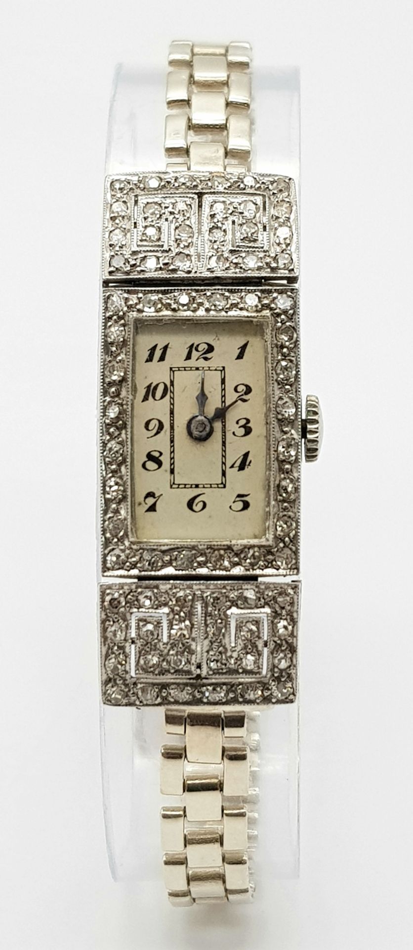 An Antique Art Deco Platinum and Diamond Ladies Watch. Note: Original bracelet has been replace with - Bild 2 aus 6
