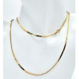 A 9 K yellow gold flat chain necklace, length: 69 cm, weight: 11.9 g.