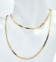 A 9 K yellow gold flat chain necklace, length: 69 cm, weight: 11.9 g.