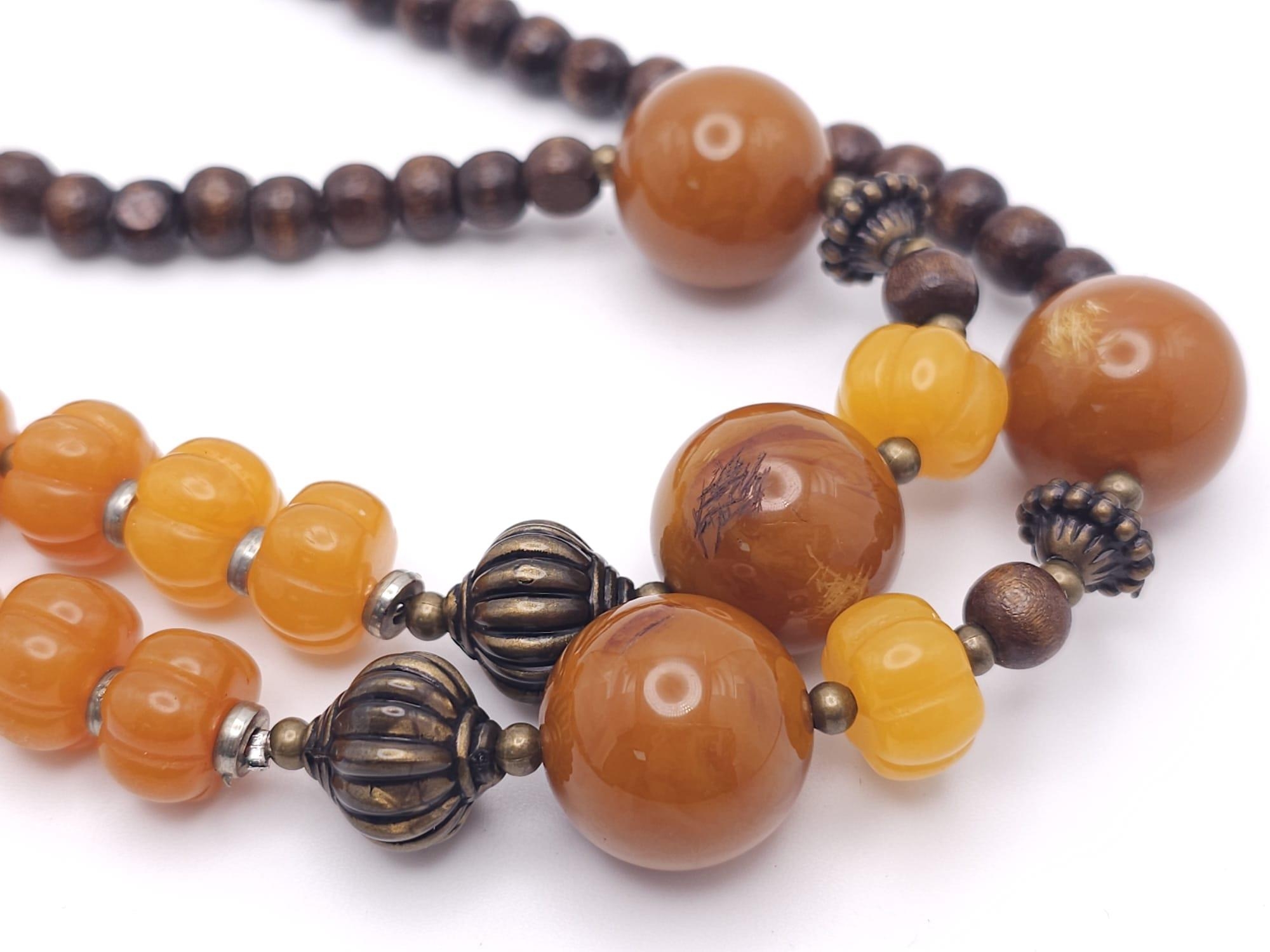 Two Amber Resin Statement Necklaces and Pendants. Both 56cm. - Image 5 of 16