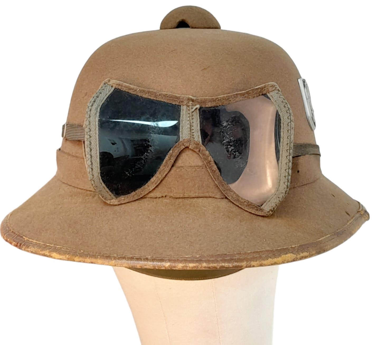 WW2 Mk II German Africa Corps Tropical Helmet inc Sand Goggles. There is a small field repair to the - Image 4 of 6