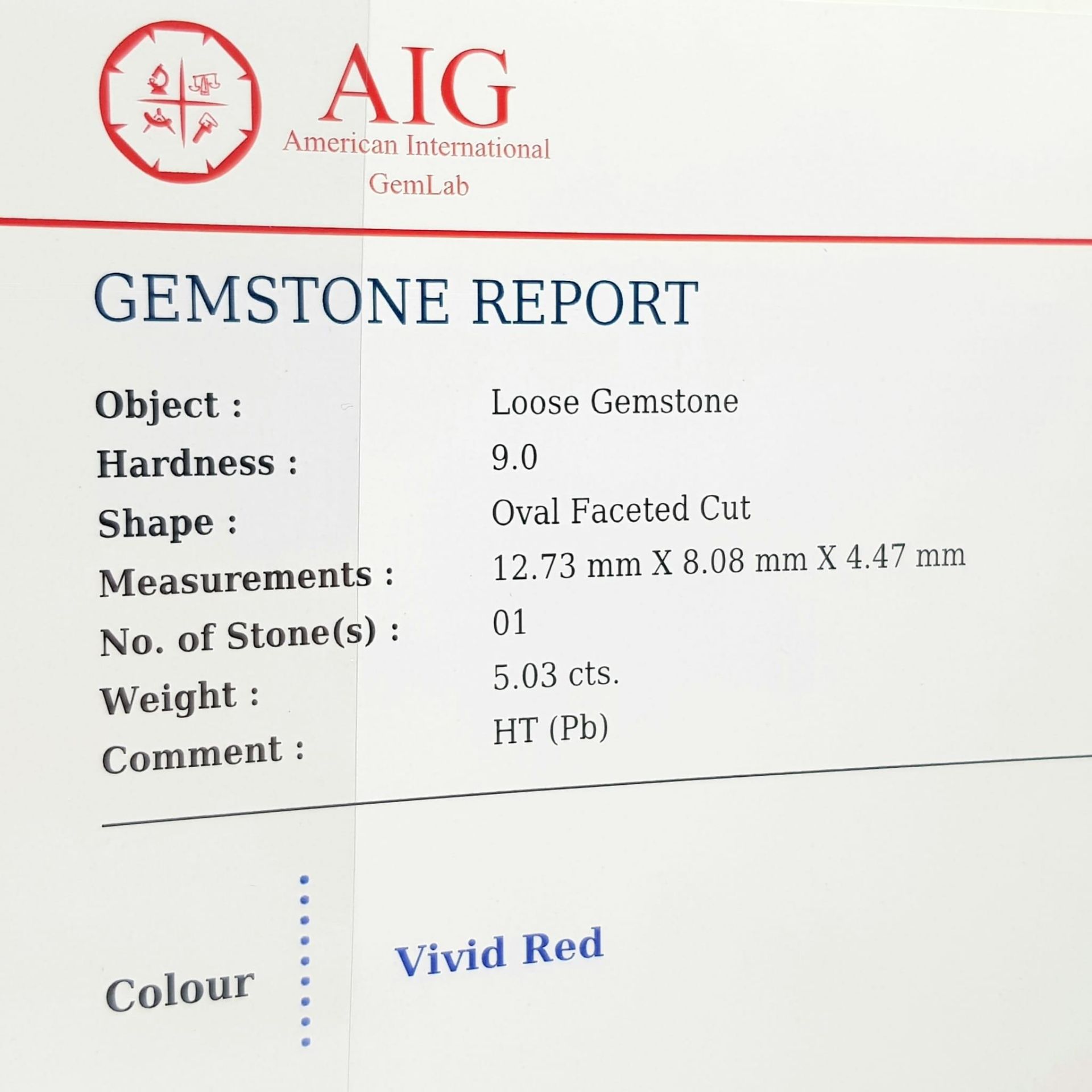 A 5.03ct Rare Burmese Ruby Gemstone - AIG certified in a sealed container. - Image 4 of 4