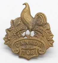 WW1 Canadian Expeditionary Force Cap Badge. 108th Selkirk/Manitoba Overseas Battalion Cap Badge.