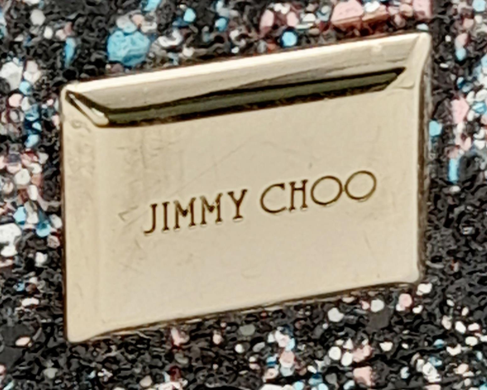 A Jimmy Choo 'Leni' Glitter Crossbody Bag. Black leather and blue, pink and black glitter exterior - Image 8 of 9
