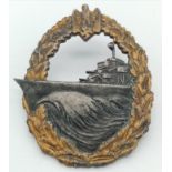 WW2 German Kriegsmarine Destroyer Badge. Maker: S.H.U Co. From an old collection.