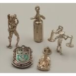 A Selection of 5x sterling silver charms of different designs 10.6g total weight. ref: TB08