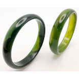 Two top quality, highly polished, spinach green jade bangles, 68 mm inner diameter, each in gift