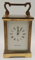 A Brass Mappin and Webb Carriage Clock. With key. Not currently working so as found. 12cm tall.