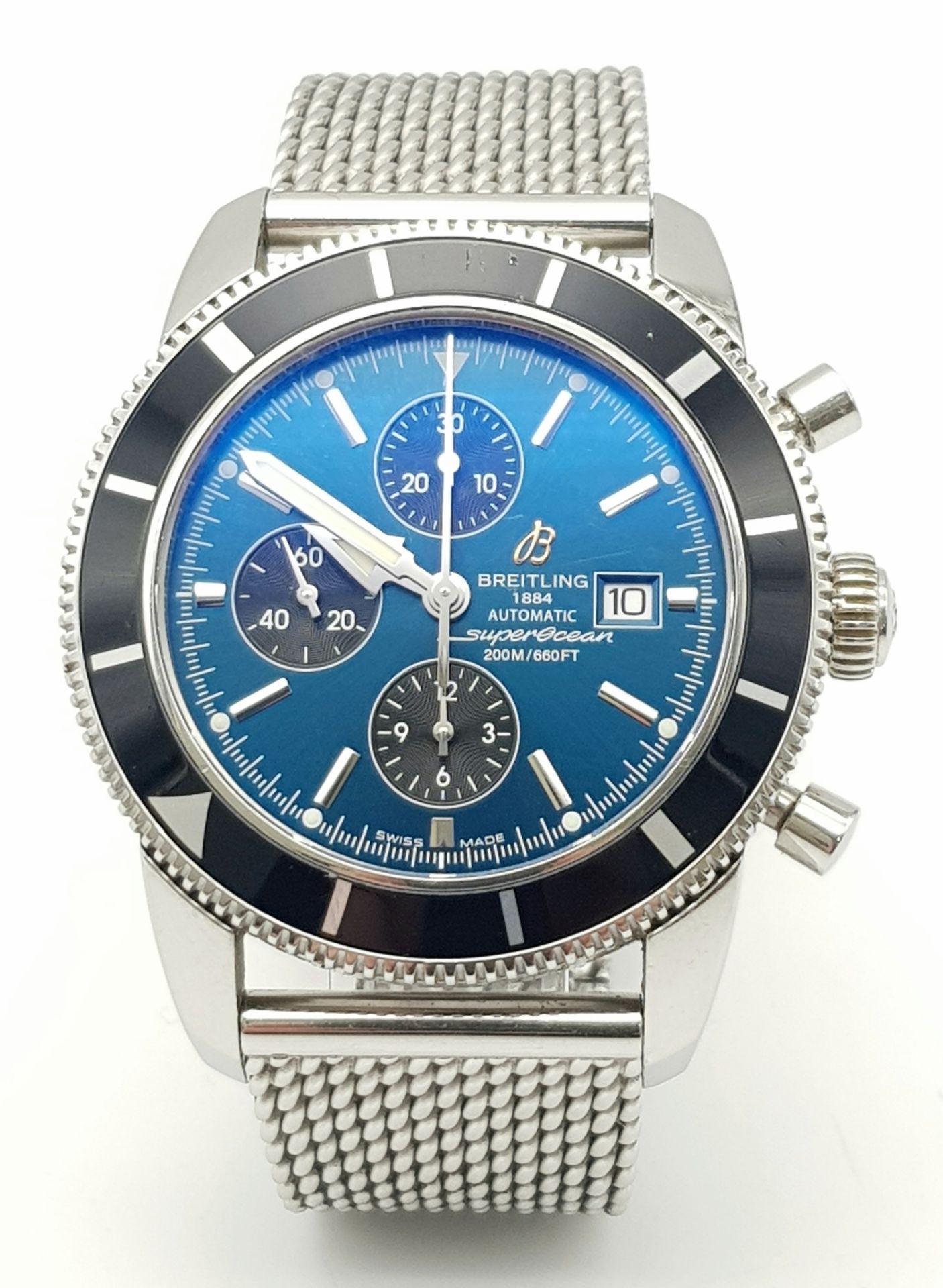A BREITLING "SUPER OCEAN" AUTOMATIC GENTS WATCH IN STAINLESS STEEL WITH A VERY ATTRACTIVE BLUE - Image 10 of 10