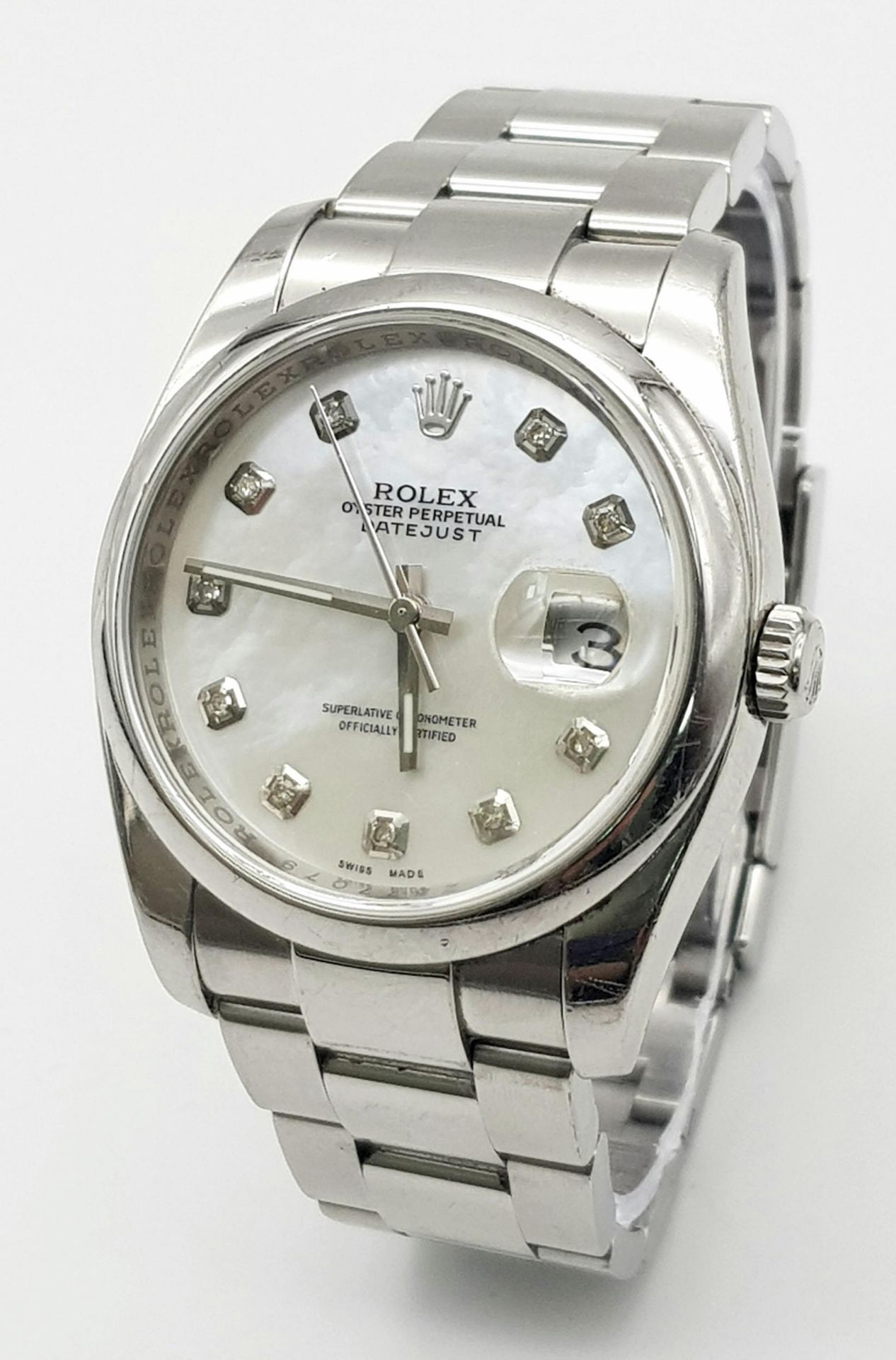 A Rolex Datejust Diamond Gents Automatic Watch. Stainless steel bracelet and case - 36mm. Mother - Image 2 of 7