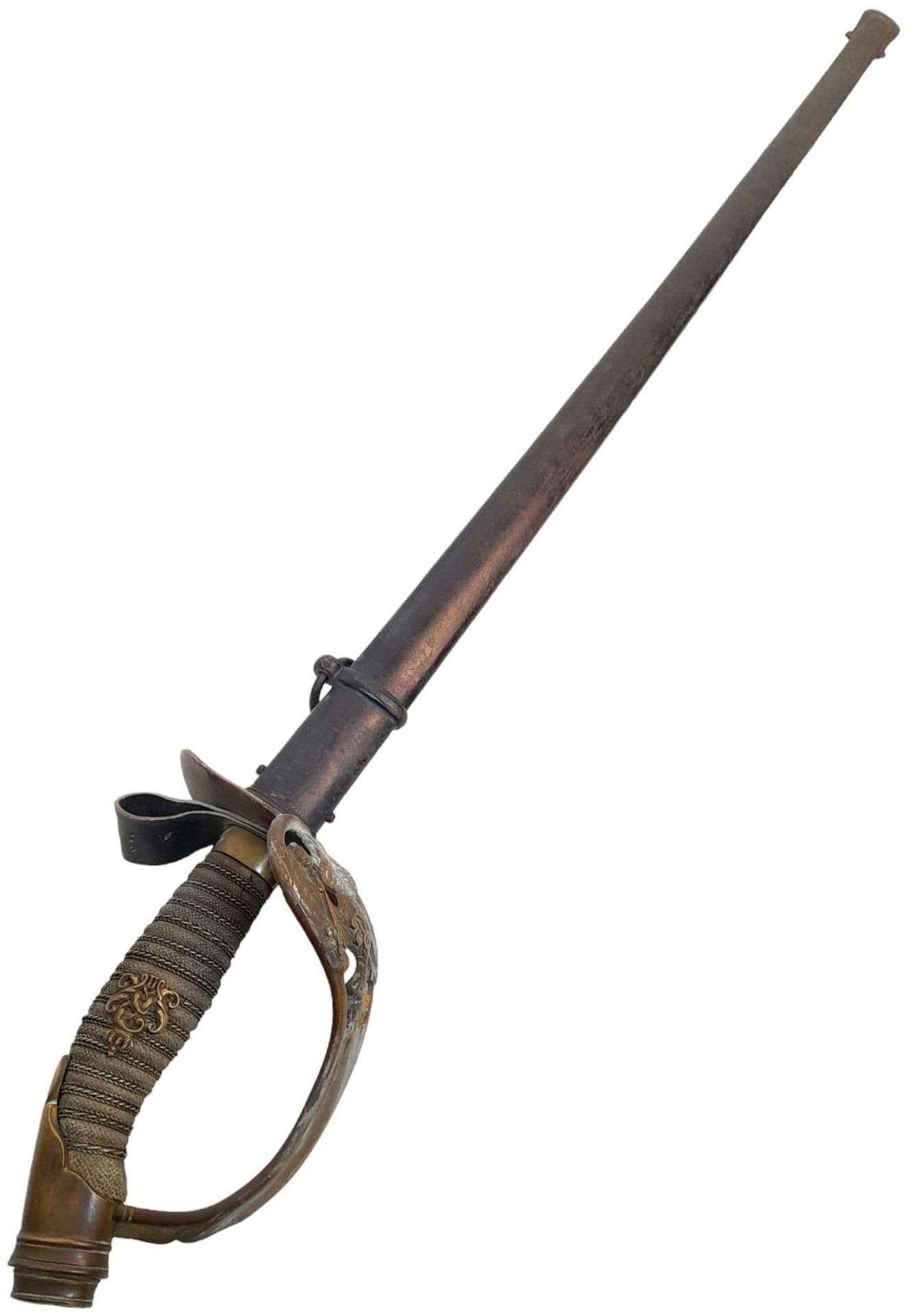 An Antique Prussian Cavalry Sword. Straight blade. Markings of M. Neuman, Berlin. Gilt brass hilt. - Bild 3 aus 6
