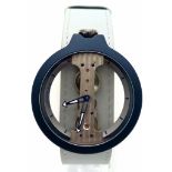A Verticale Mechanical Top Winder Unisex Watch. Turquoise strap with navy toned skeleton case. As