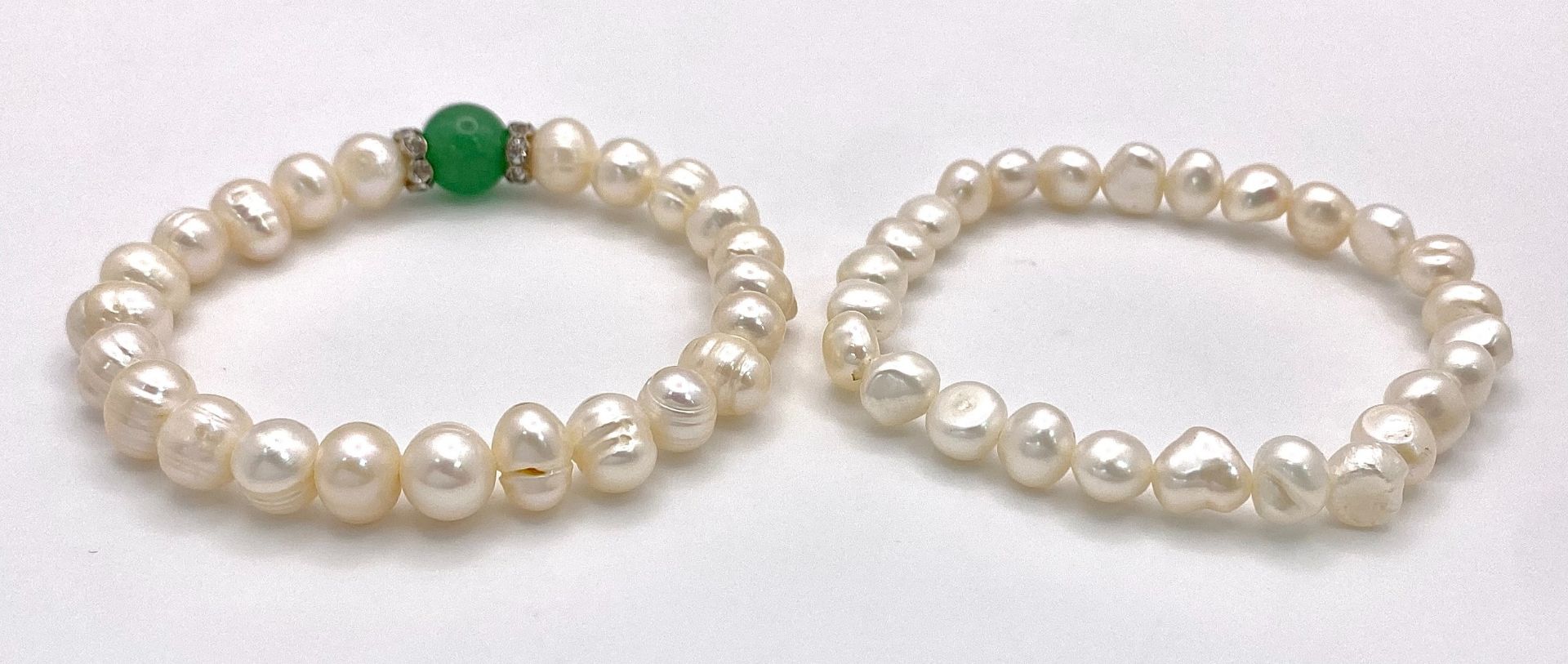 Two Expandable Cultured Pearl Bracelets.